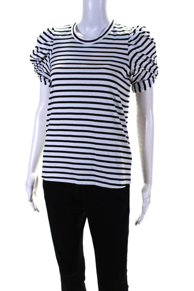 ALC Womens Short Sleeve Crew Neck Striped Tee Shirt White Black Cotton Size XS