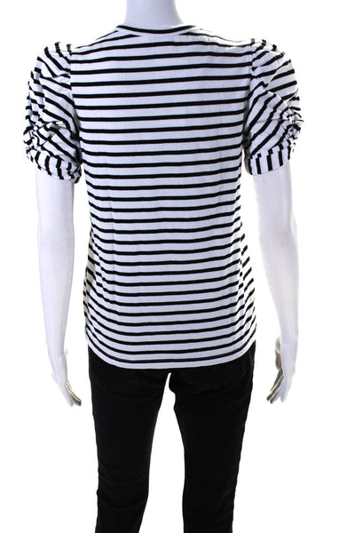 ALC Womens Short Sleeve Crew Neck Striped Tee Shirt White Black Cotton Size XS