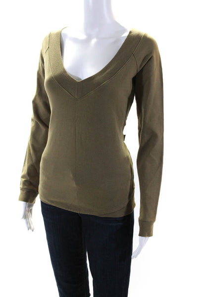 Arizia Jeans Womens Long Sleeves V Neck Sweatshirt Green Cotton Size 10