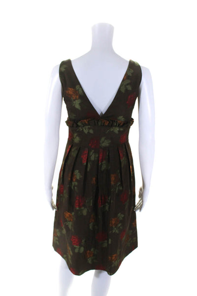 Luca Luca Womens Floral Print Pleated V-Neck Sleeveless Dress Brown Size M