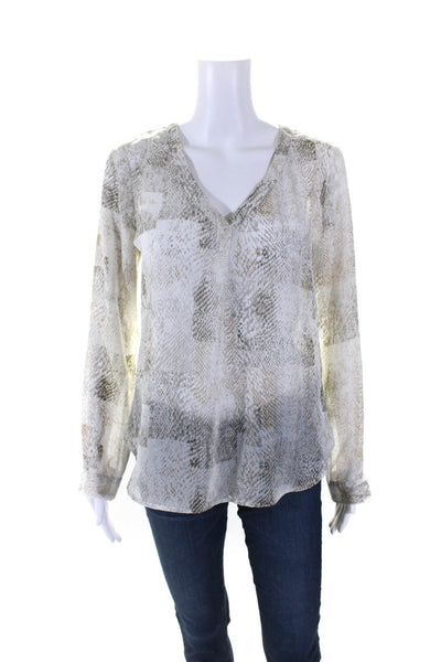 Ecru Womens Snakeskin Print Long Sleeves Blouse White Multi Colored Size Small