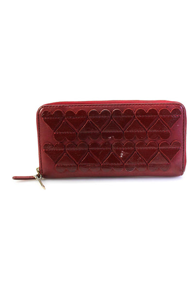 Marc Jacobs Womens Zip Around Heart Continental Wallet Red Leather
