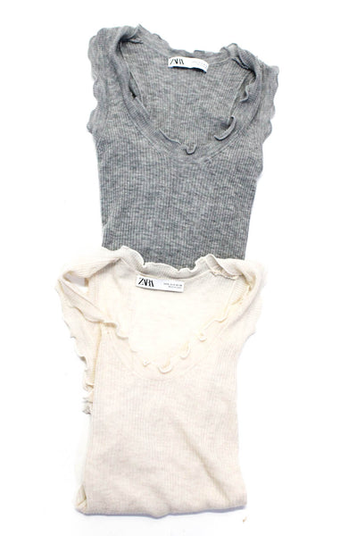 Zara Womens Ribbed Knit Ruffled Tank Tops Blouses Gray Size Size Lot 2
