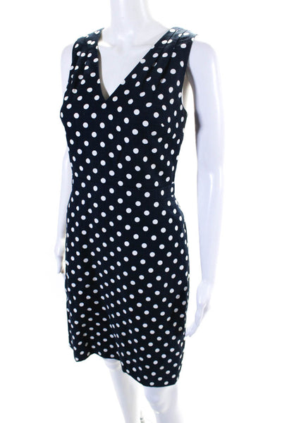 J Crew Women's V-Neck Sleeveless A-Line Mini Dress Blue Polka Dot Size 4