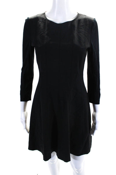 Theory Women's Round Neck Lined Long Sleeves A-Line Mini Dress Black Size 6