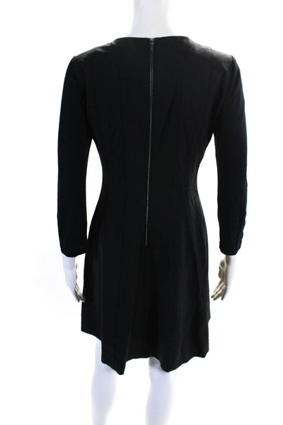Theory Women's Round Neck Lined Long Sleeves A-Line Mini Dress Black Size 6