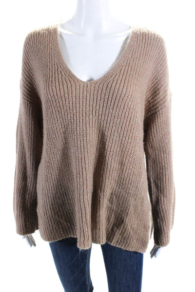 Rebecca Minkoff Womens Long Sleeve V Neck Double Slit Sweater Brown Size XS