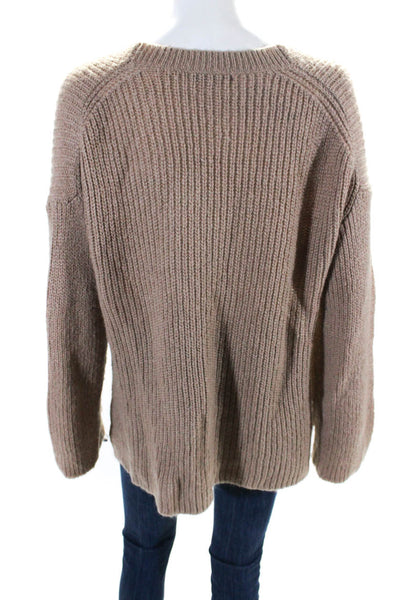 Rebecca Minkoff Womens Long Sleeve V Neck Double Slit Sweater Brown Size XS