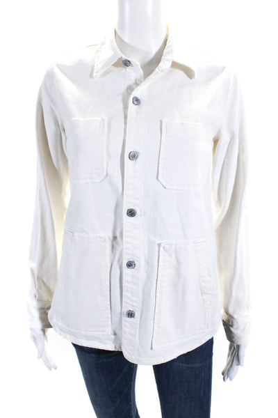 Current/Elliott Womens Cotton Button Down Patch Pocket Overshirt White Size 0