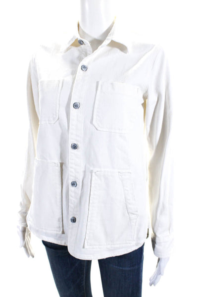 Current/Elliott Womens Cotton Button Down Patch Pocket Overshirt White Size 0