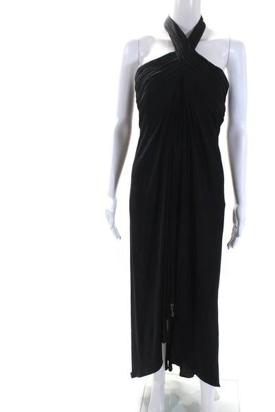 Oscar de la Renta Womens Chiffon Draped Halter A-Line Gown Dress Black Size 6