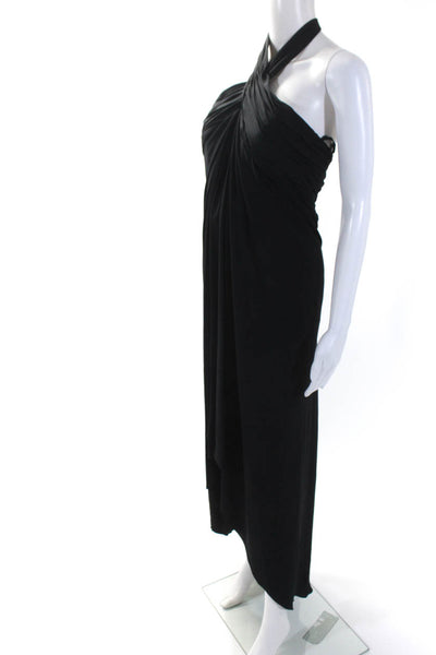 Oscar de la Renta Womens Chiffon Draped Halter A-Line Gown Dress Black Size 6