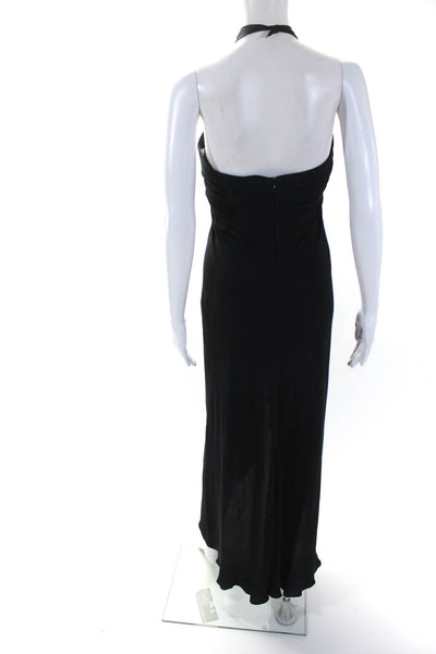 Oscar de la Renta Womens Chiffon Draped Halter A-Line Gown Dress Black Size 6
