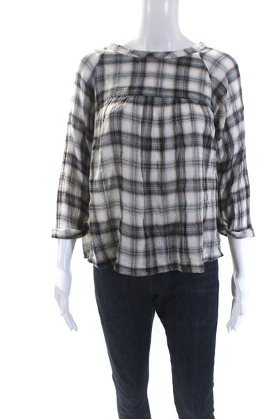 Current/Elliott Women's Round Neck Long Sleeves Plaid Blouse Size 0