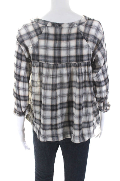 Current/Elliott Women's Round Neck Long Sleeves Plaid Blouse Size 0