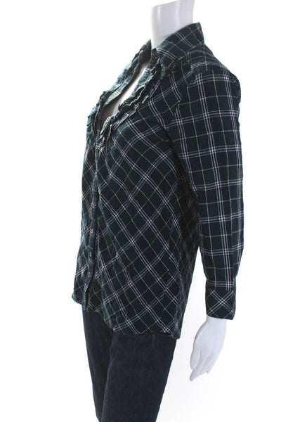 Joie Women's Collared Ruffle Long Sleeves Button Down Plaid Blouse Size S