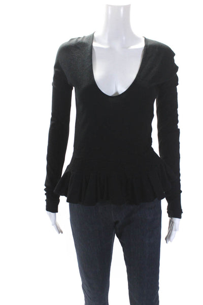 Balenciaga Paris Womens V Neck Long Sleeves Peplum Sweater Black Size Small