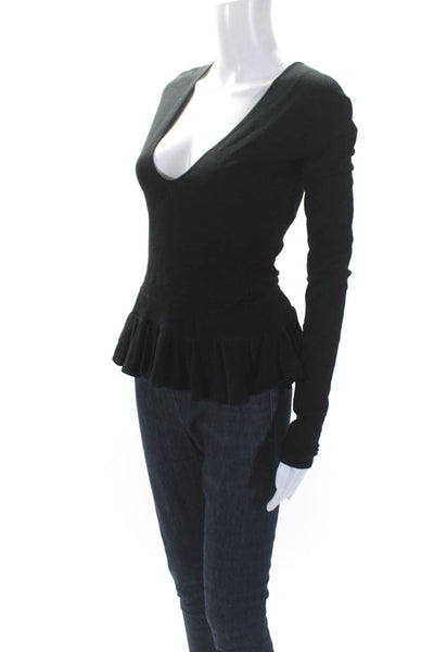 Balenciaga Paris Womens V Neck Long Sleeves Peplum Sweater Black Size Small