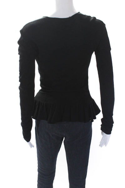 Balenciaga Paris Womens V Neck Long Sleeves Peplum Sweater Black Size Small