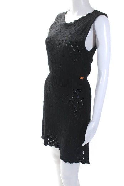 Maje Womens Knee Length Sleeveless Knit A Line Sweater Dress Black Size 2