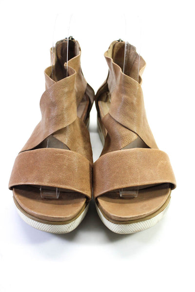 Eileen Fisher Womens Leather Peep Toe Strappy Flat Sandals Brown Size 6.5