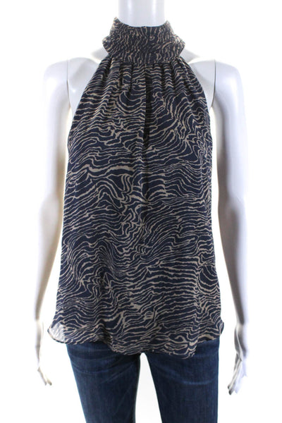 Joie Womens Silk Abstract Print Sleeveless Halter Blouse Top Blue Beige Size XS