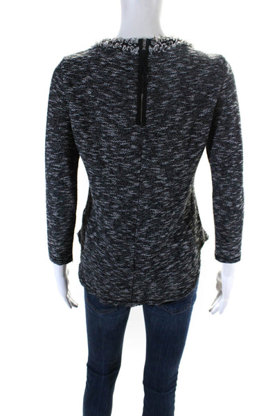 Rebecca Taylor Womens Cotton Tweed Back Zip Long Sleeve Knit Top Black Size 4