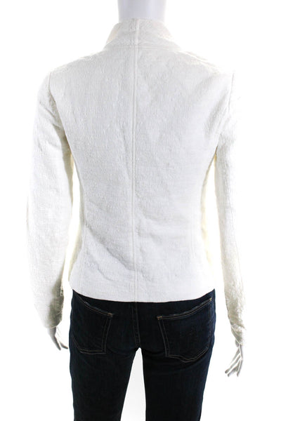 Vince Womens Cotton Zipped Collared Textured Long Sleeve Jacket White Size 2XS