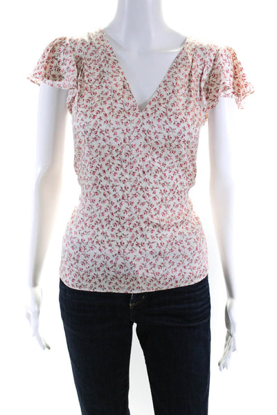 Rebecca Taylor Womens Silk Floral Print V-Neck Ruffled Blouse Top Red Size 00