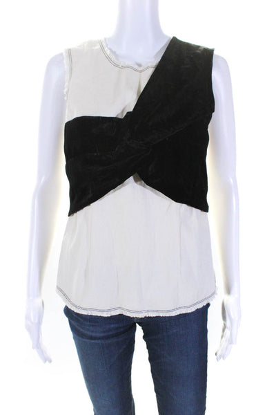 J Crew Collection Womens Back Zip Velvet Twist Woven Top White Black Size 4