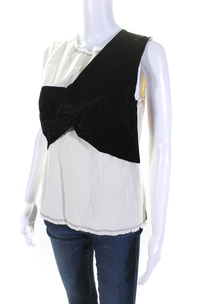 J Crew Collection Womens Back Zip Velvet Twist Woven Top White Black Size 4