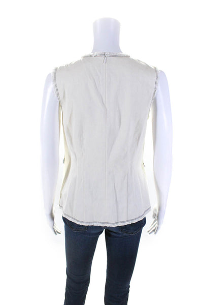 J Crew Collection Womens Back Zip Velvet Twist Woven Top White Black Size 4