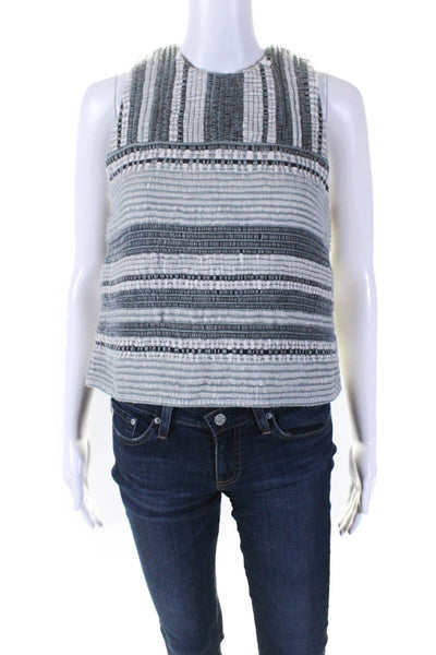 Laura Siegel Womens Sleeveless Crew Neck Woven Striped Top White Blue Size Small