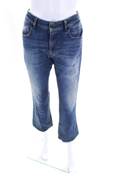6397 Womens Zipper Fly High Rise Mini Kick Flare Crop Jeans Blue Size 28