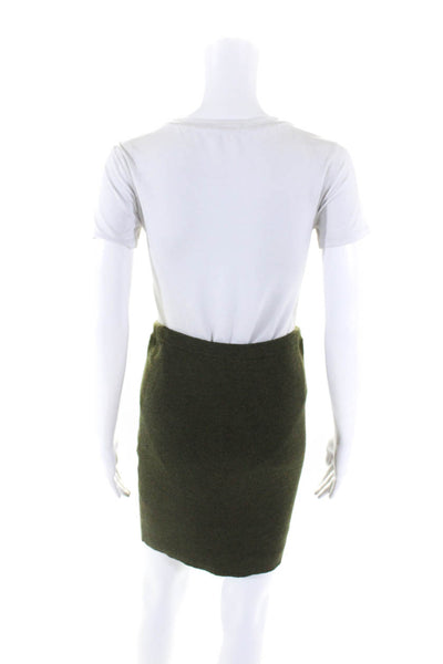 Eileen Fisher Womens Elastic Waistband Knit Pencil Skirt Green Wool Size XS