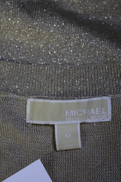 Michael Michael Kors Womens V Neck Metallic Knit Sweatshirt Gold Tone Medium