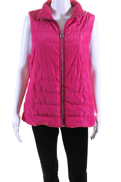 Michael Michael Kors Womens Front Zip Mock Neck Quilted Vest Jacket Pink Large