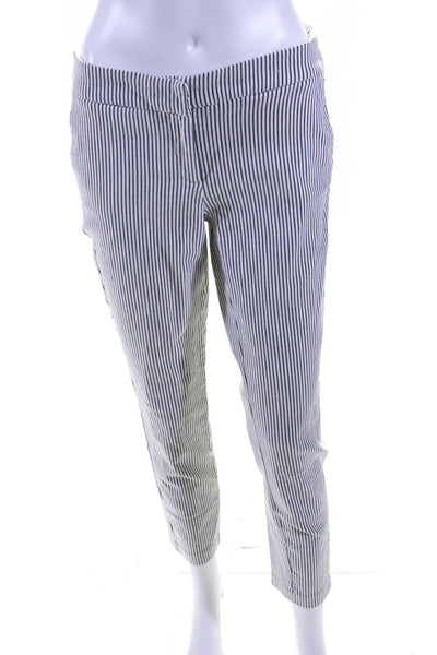 Carolina Belle Montreal Womens Mid Rise Vertical Striped Pants White Gray Size 8