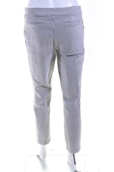 Carolina Belle Montreal Womens Mid Rise Vertical Striped Pants White Gray Size 8