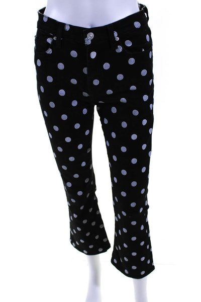 7 For All Mankind Womens Mid Rise Polka Dot Crop Flare Jeans Black White Size 27