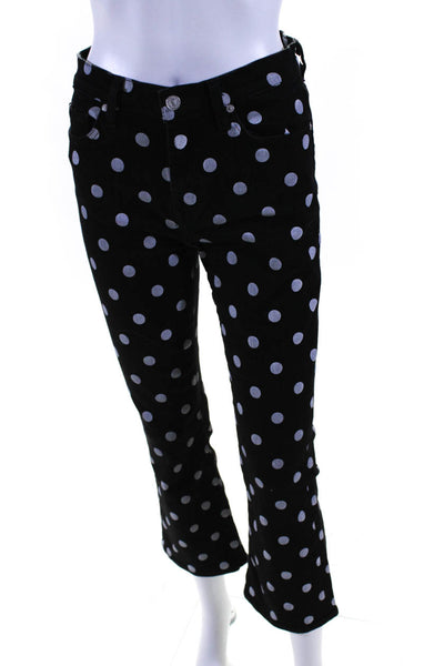7 For All Mankind Womens Mid Rise Polka Dot Crop Flare Jeans Black White Size 27