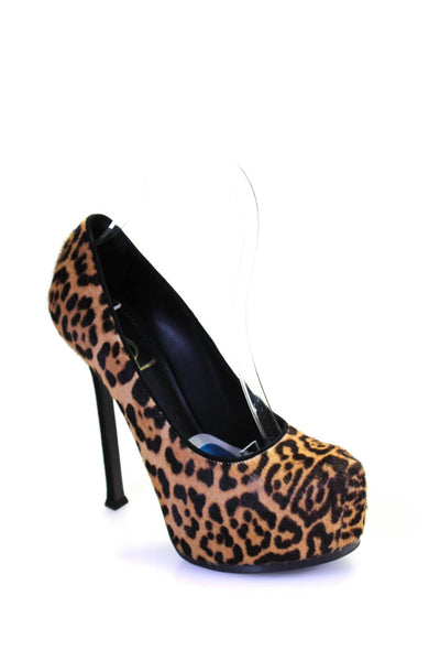 Yves Saint Laurent Womens Brown Animal Print Platform Heels Pump Shoes Size 7