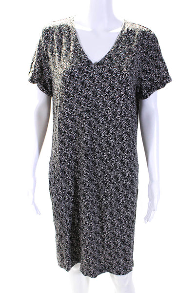 Garnet Hill Womens Short Sleeve V Neck Abstract Shift Dress Black White Medium