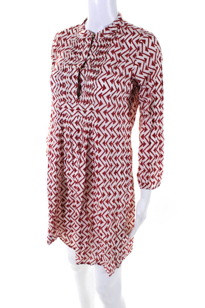 Roberta Roller Rabbit Womens Geometric Pintuck Shift Dress Red White Size XS