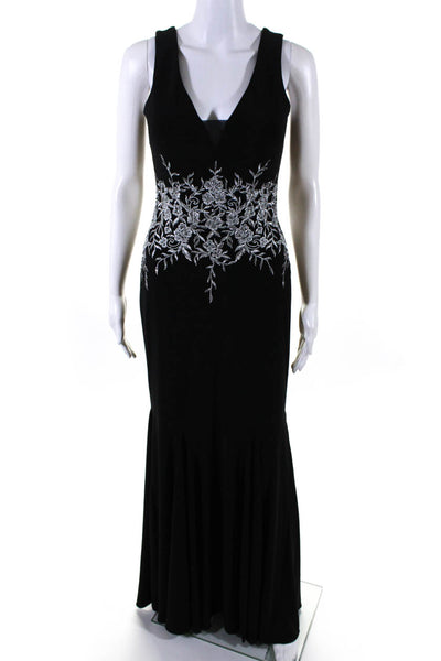 Betsey & Adam Womens Metallic Embroidered V Neck Gown Dress Black Size 2