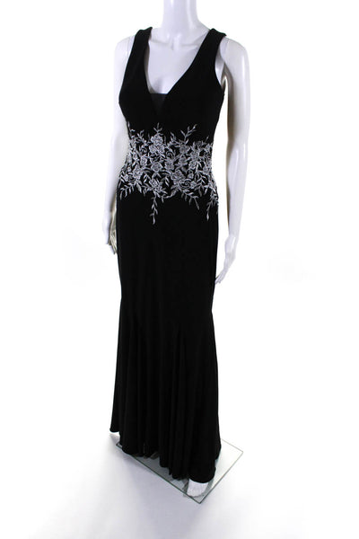 Betsey & Adam Womens Metallic Embroidered V Neck Gown Dress Black Size 2