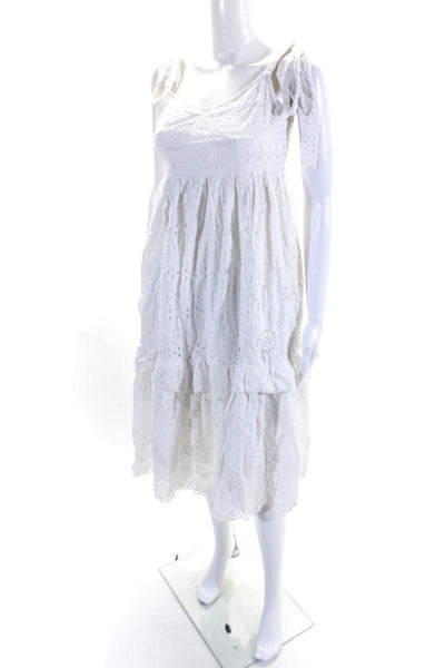 Love Shack Fancy Women's Spaghetti Straps Eyelet Tiered Midi Dress White Size 4