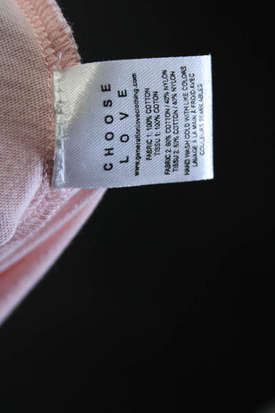 Generation Love Womens Cotton Lace Trim Short Sleeve V-Neck Shirt Pink Size XS