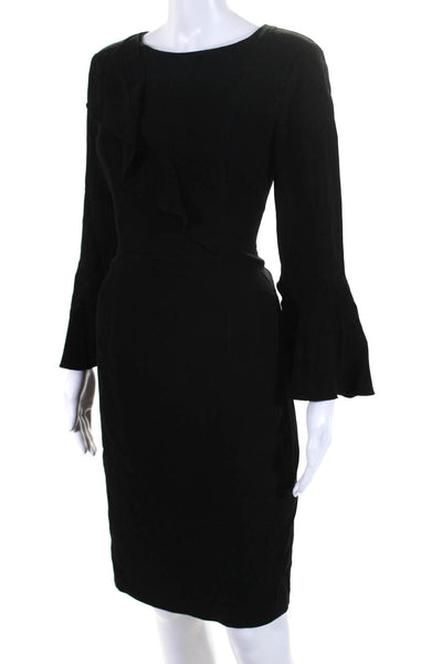 Elie Tahari Womens Long Sleeves Ruffled Front Sheath Dress Black Size 6