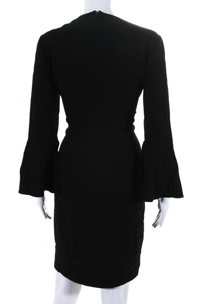 Elie Tahari Womens Long Sleeves Ruffled Front Sheath Dress Black Size 6